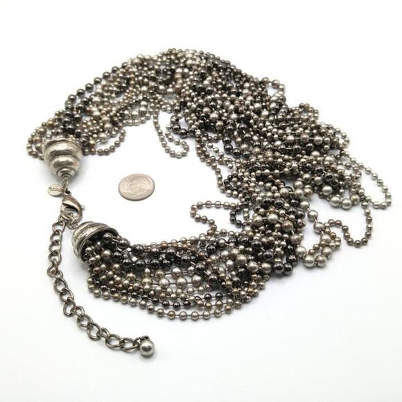 Chico's Silver Tone Metal Beaded Necklace, 12 Layered Strands, 23 Inches - Picture 9 of 9